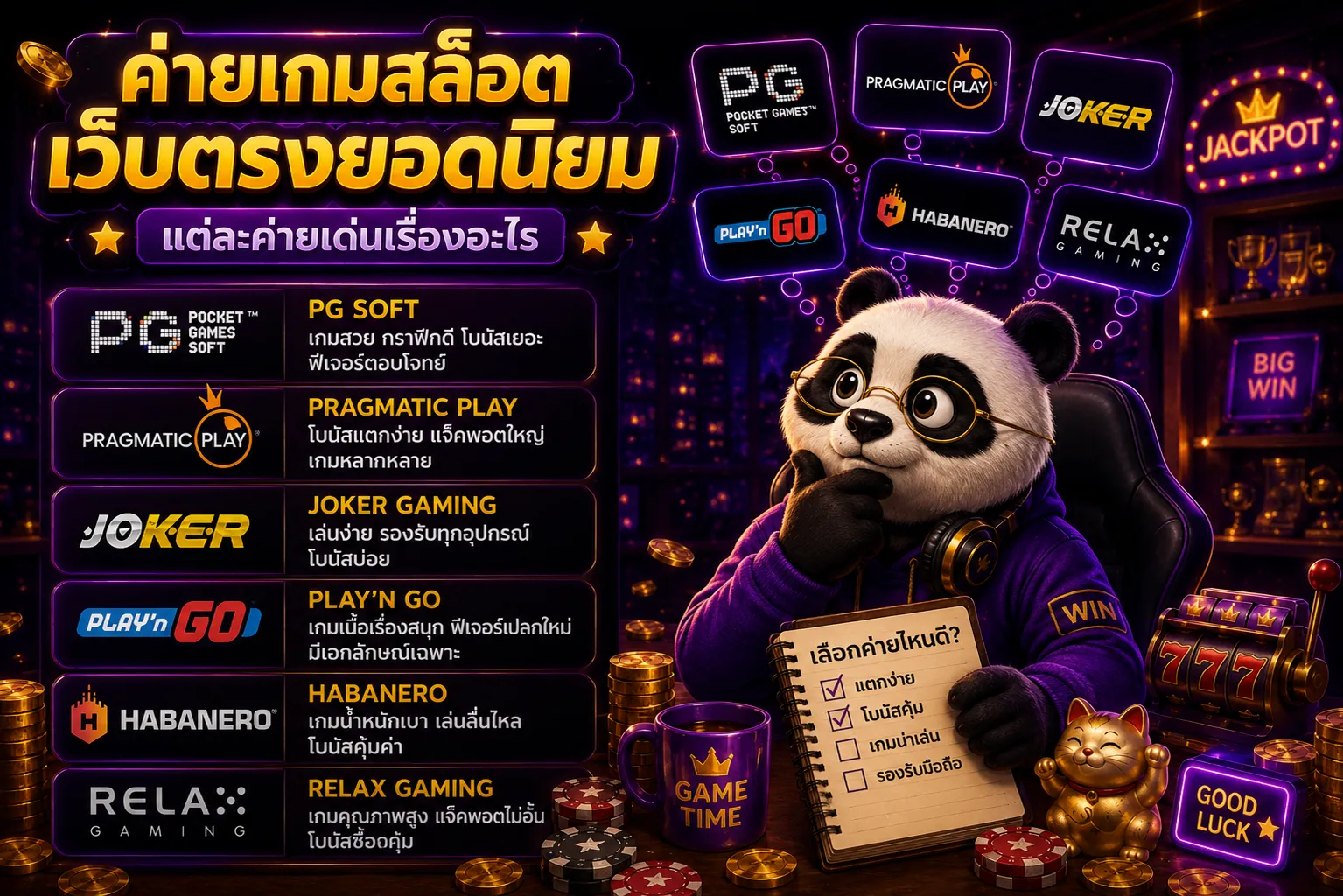 ค่ายเกมสล็อตเว็บตรงยอดนิยม แต่ละค่ายเด่นเรื่องอะไร